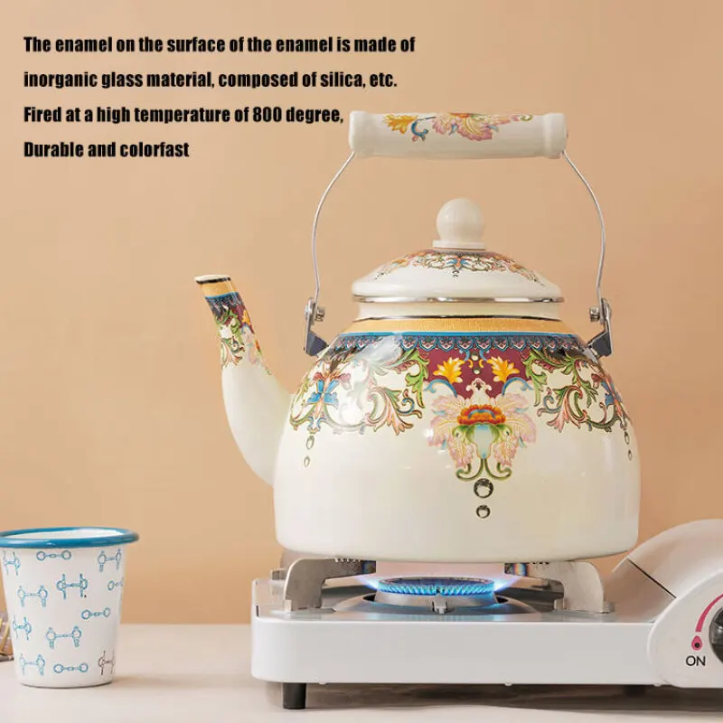 Enamel Pear-shaped Teapot with Ceramic Handle