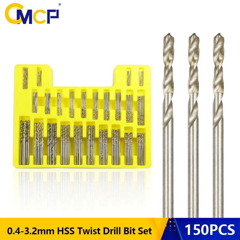 CMCP 150pcs HSS Twist Drill Bit Set 0.4-3.2mm Mini Drill for DIY Hobby Craft Woodworking Hole Drilling Gun Drill Bit