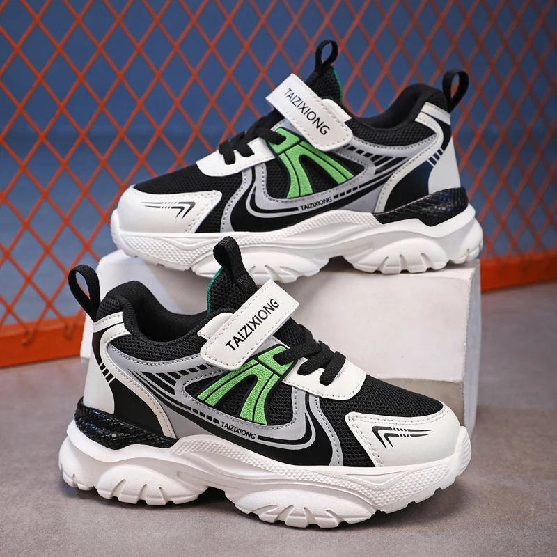 

Детская модная спортивная повседневная обувь для мальчиков, студенческая прогулочная обувь на плоской подошве с дышащей сеткой, нескользящие легкие детские кроссовки для бега