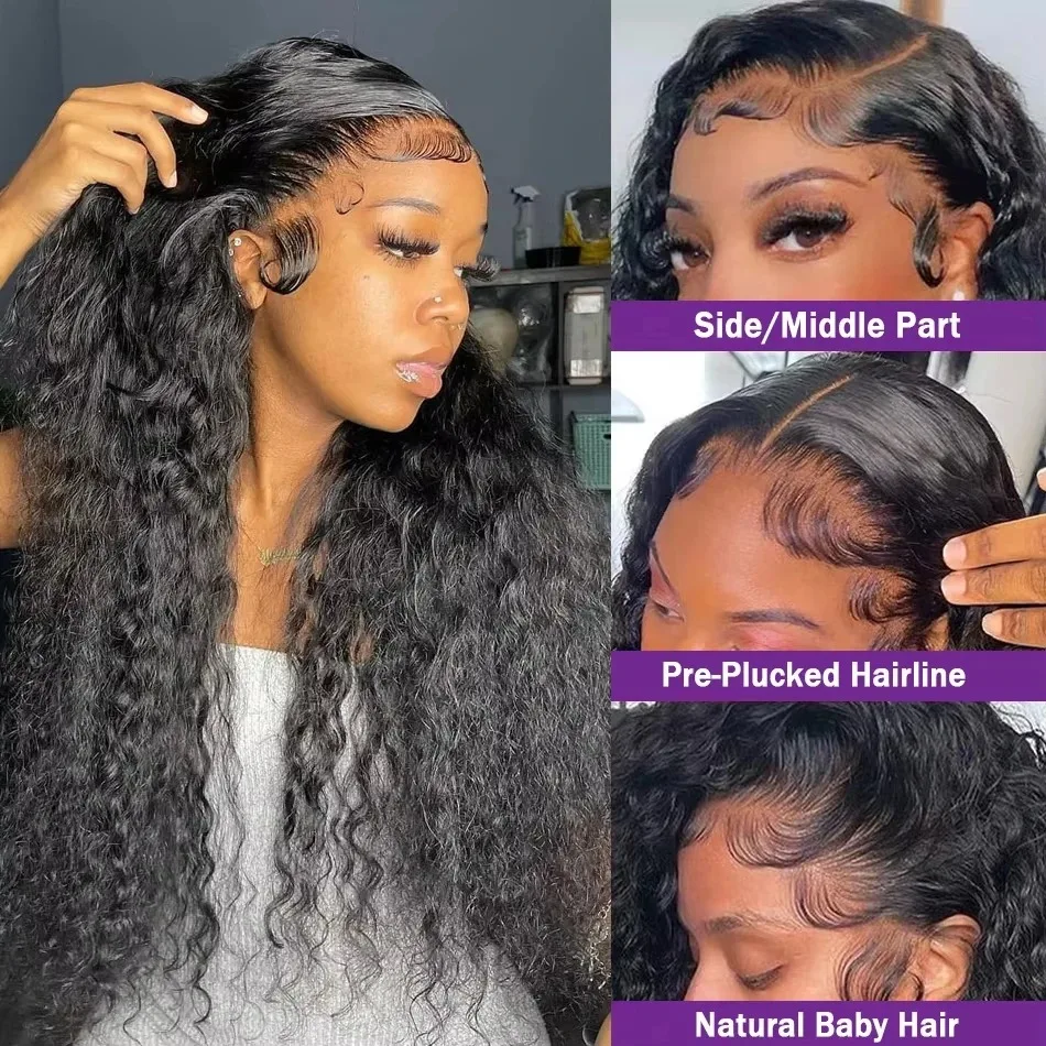 

Накладные парики с глубокой волной 40 дюймов, 13x4 HD Lace Frontal, натуральный черный цвет, плотность 250, 5x5 безклеевые, из натуральных волос Remy, кудрявые, готовые к носке