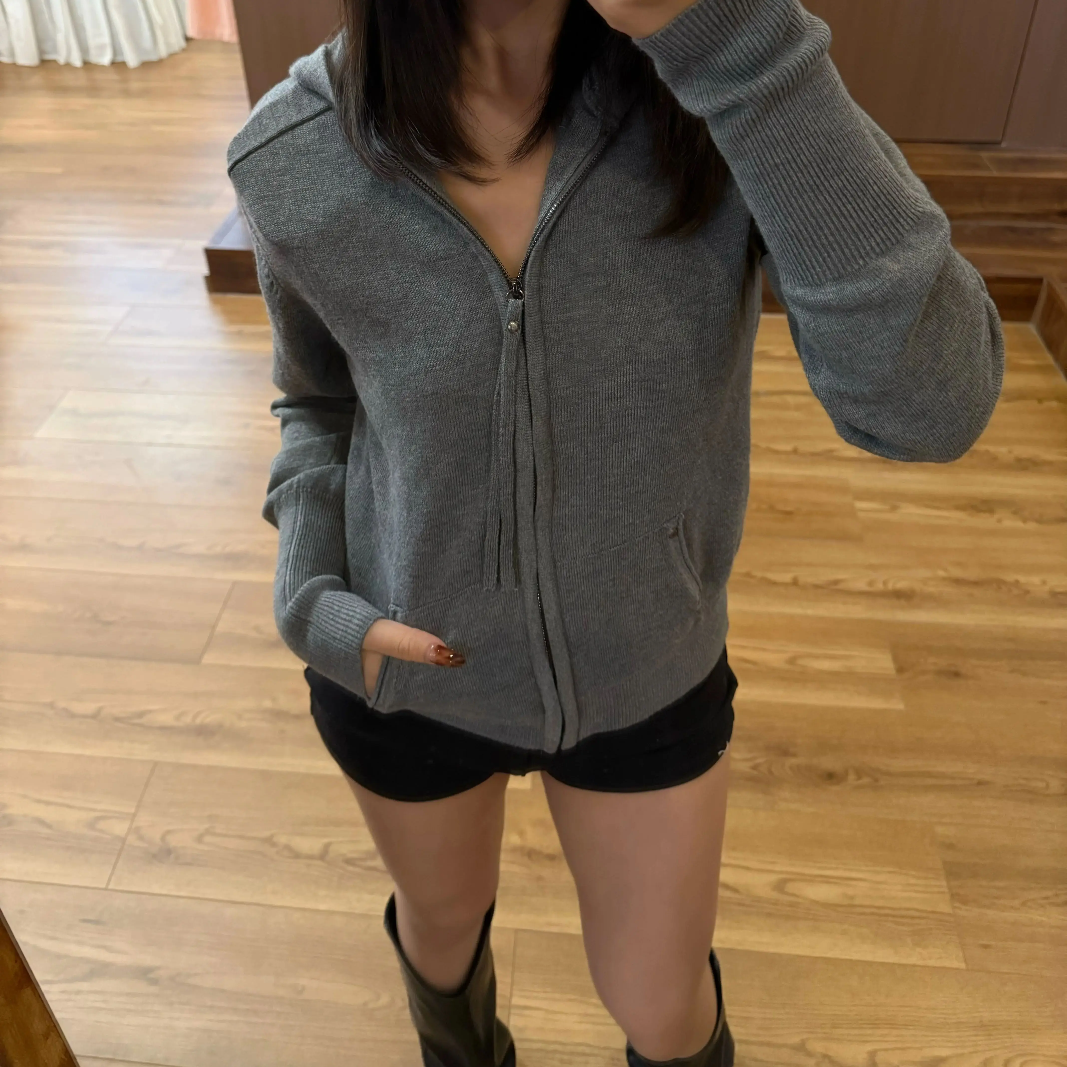 탱크 후디 세트 캐주얼 니트 가디건 가을 따뜻한 코트 세트 스웨터 섹시한 힙업 쇼츠 스커트 스커트-팬츠 세트