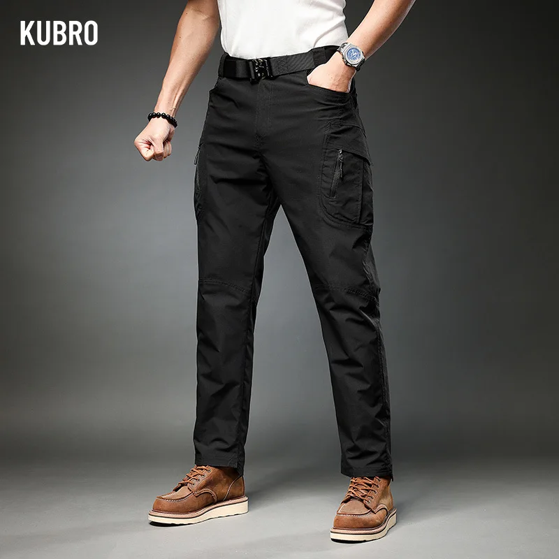 KUBRO American Fashion Mens Clothing Autumn Casual Versatile Multi Pocket Straight Cargo Pants Outdoor Camping Tactical Trousers