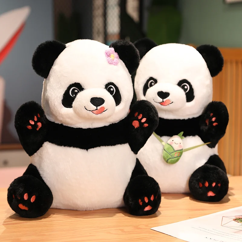 15/25/35/50cm Cute Panda Plush Toy Kawaii Stuffed Animals Panda Backed Bamboo Shoots Wearing Flowers Soft Plushies Keychain Toys