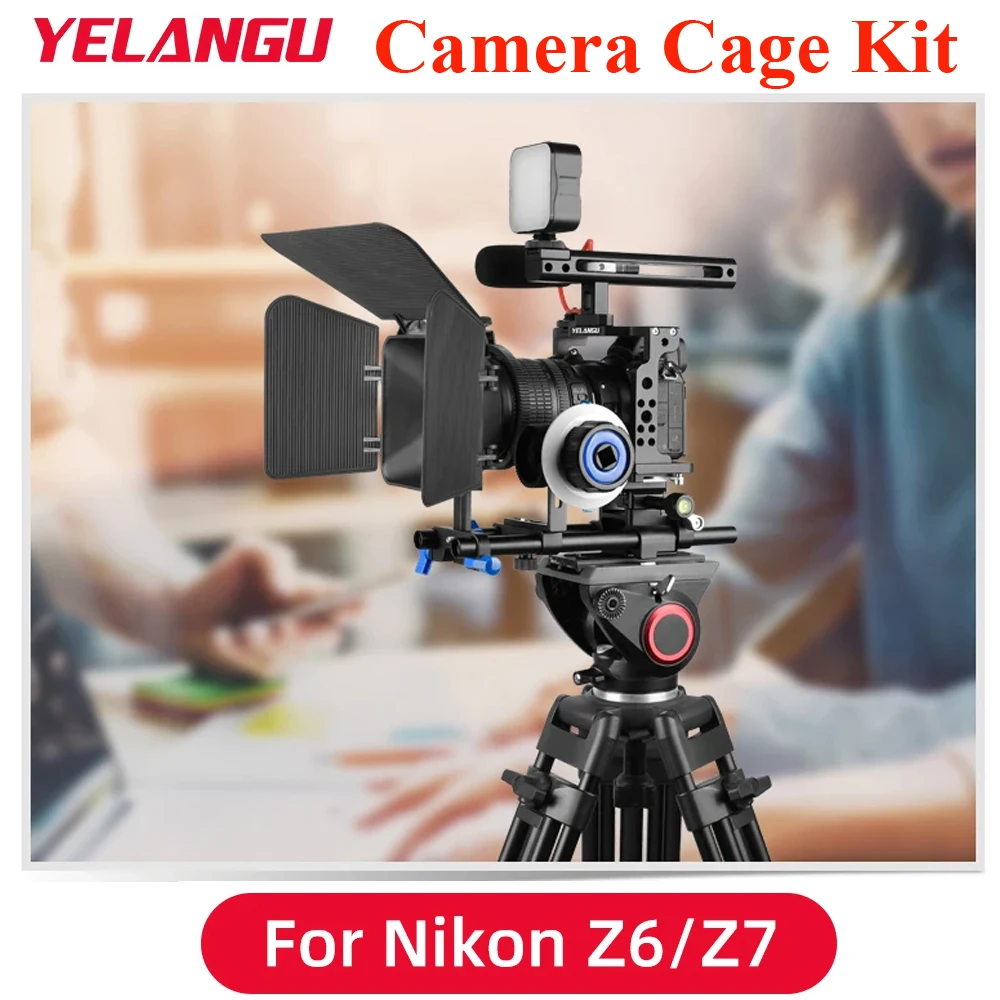 YELANGU for Nikon Z6 Z7 Camera Cage Rig Kit with Cold Shoe Mount Quick Release Plate DSLR Photo Studio C15 LED Light Microphone