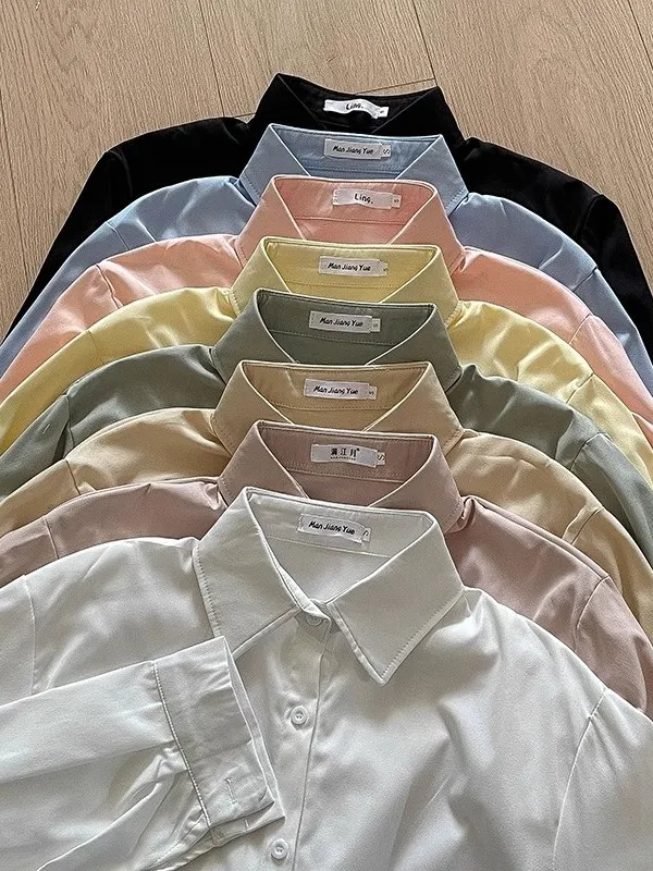 

Fashionable Long Sleeve Women's Shirt Pure Color Stand Collar Layering Korean Style Versatile Open Cardigan Base Coat Top