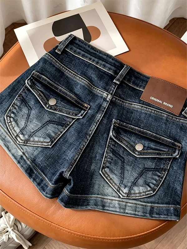 Summer Blue Grey Slimming High Waist Denim Shorts Women's American Hot Girl Embroidered Bodycon Tight Fit Hot Pants
