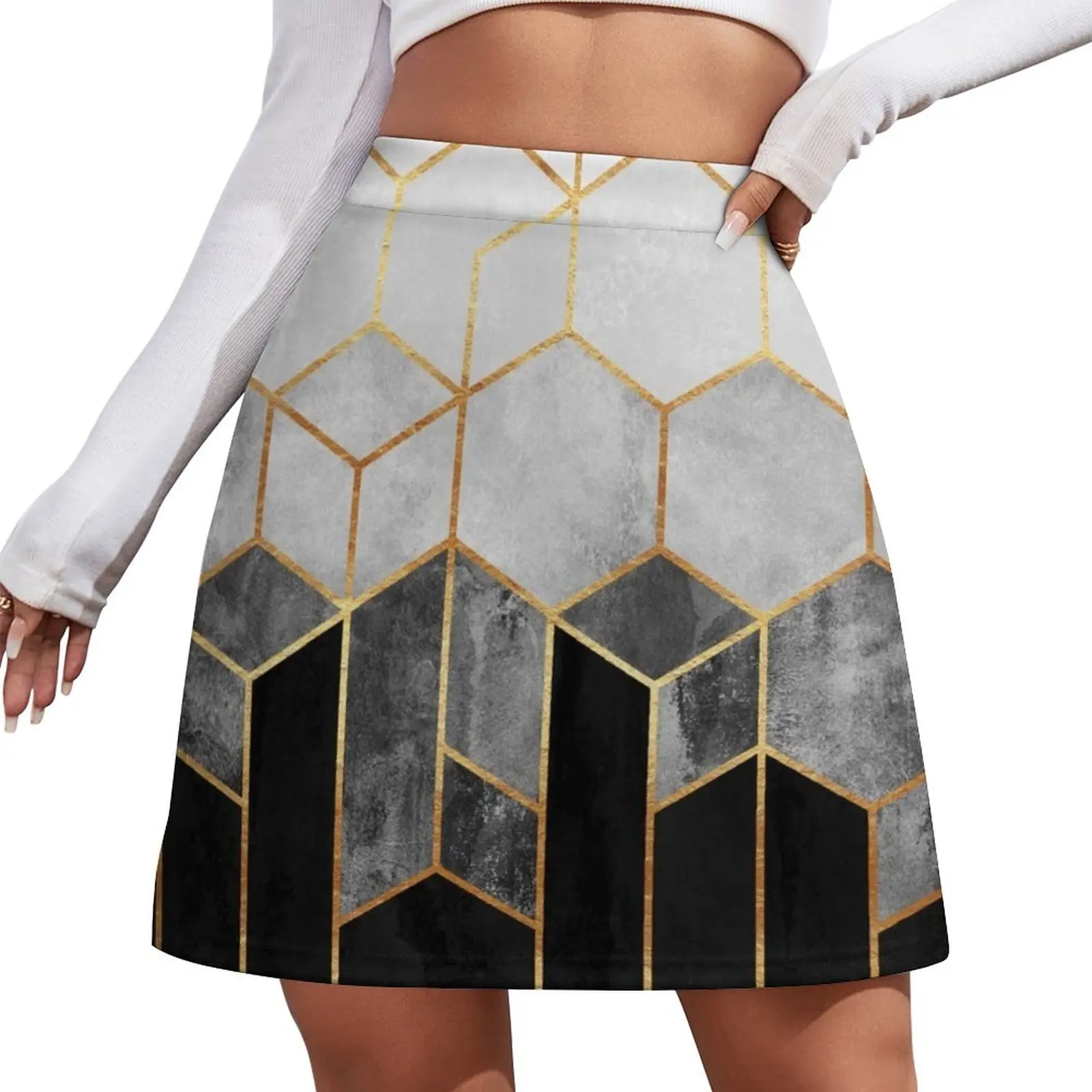 

Charcoal Hexagons Mini Skirt night club outfit skirt skirt festival outfit women Mini