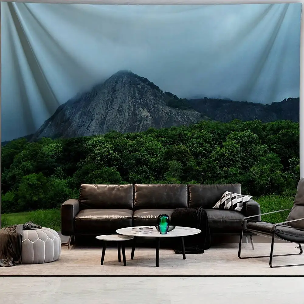 Green Pasture Mountain Landscape Tapestry Fresh Countryside Hill Scenery Blue Sky White Cloud Nature Background Home Decor