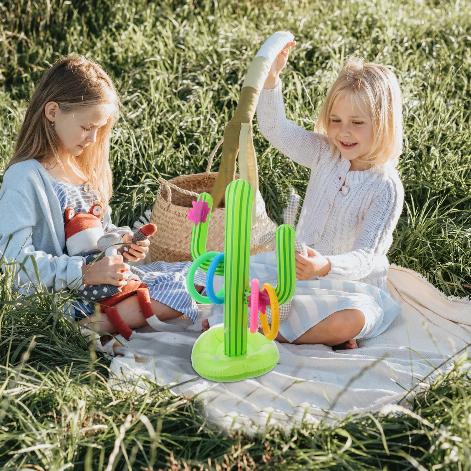 Ring Toss Outdoor - 1Set Inflatable Cactus Ring Toss Game