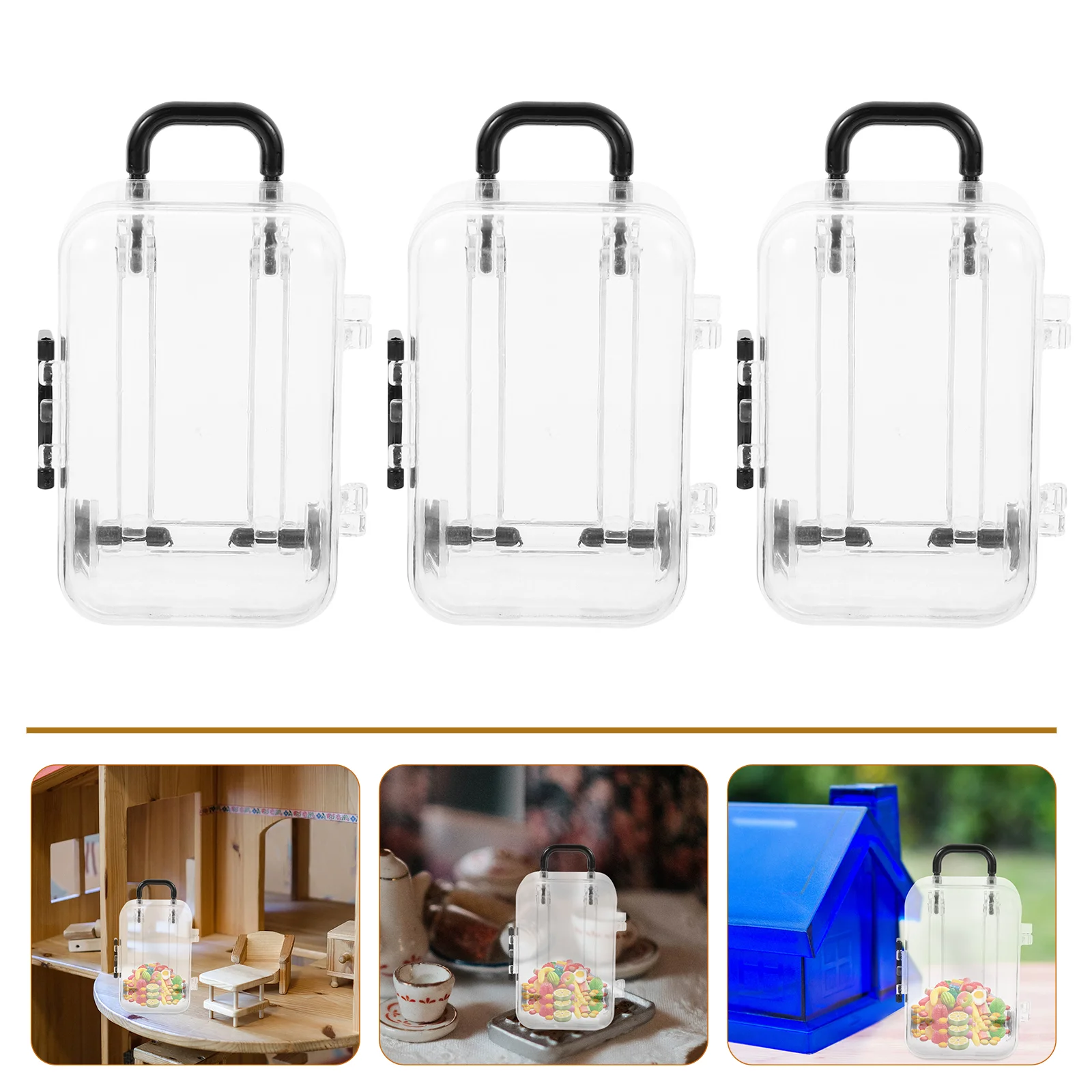 6 Pcs Cute Mini Transparent Trolley Suitcase Candy Box Dollhouse Accessories Toy Ornaments 6pcs Boxes with Lids Luggage Small