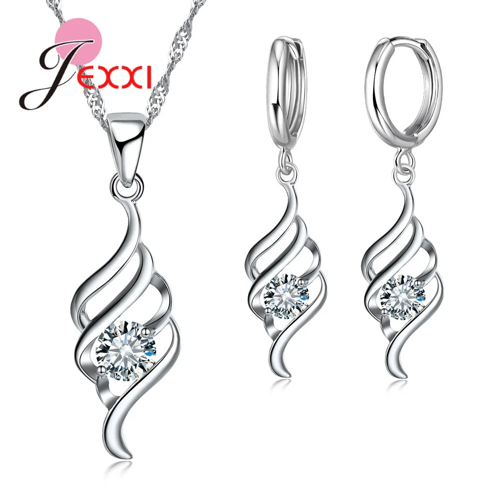 

Trendy Wedding Bridal Jewelry Set Spiral Design 925 Sterling Silver Necklace Earrings Sets for Women Engagement