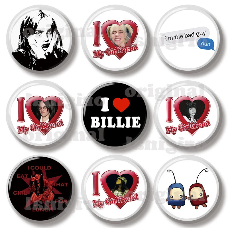 44MM I Love Billie My Girlfriend Pin Soft Button Jeawelry Creative Badge Cartoon Brooch Lapel Pin Bag Backpack Hat Decoration