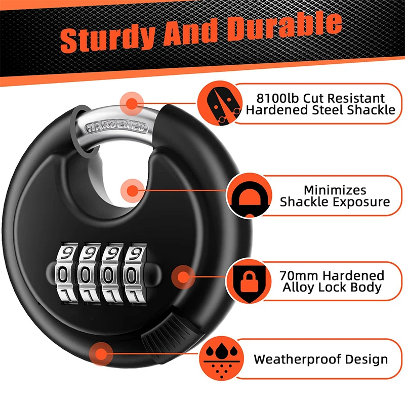 4-Digit Password Outdoor Waterproof Round Combination Padlock Zinc Alloy Warehouse Storage Smart Lock Durable Anti-theft