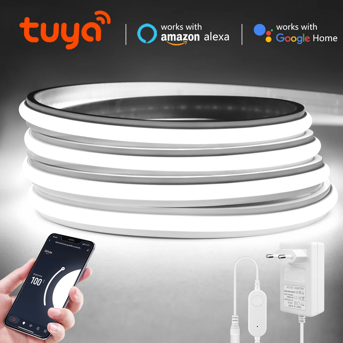 Tuya Smart Life App Wifi COB LED Strip Light Real Silicone Neon Casing Timer Dimmable Tape Lamp Work With Alexa ,Google Home