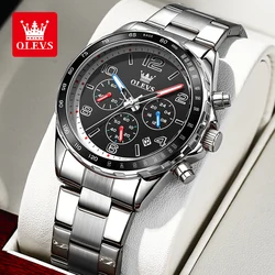 OLEVS NEW TY714 Men's Watches Analog Chronograph Stainless Steel Waterproof Luminous Luxury Brand Quartz Watch for Men