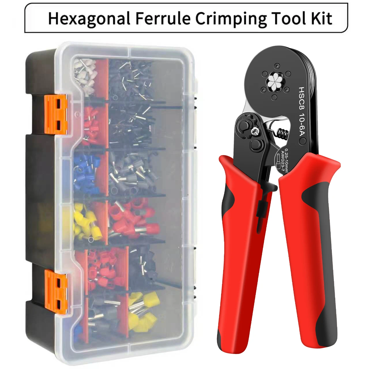 Hexagonal Tube Crimping Pliers Set Includes 950 Single and DoubleTube Connectors, Self-Adjusting Ratchet Terminal Crimping Tool