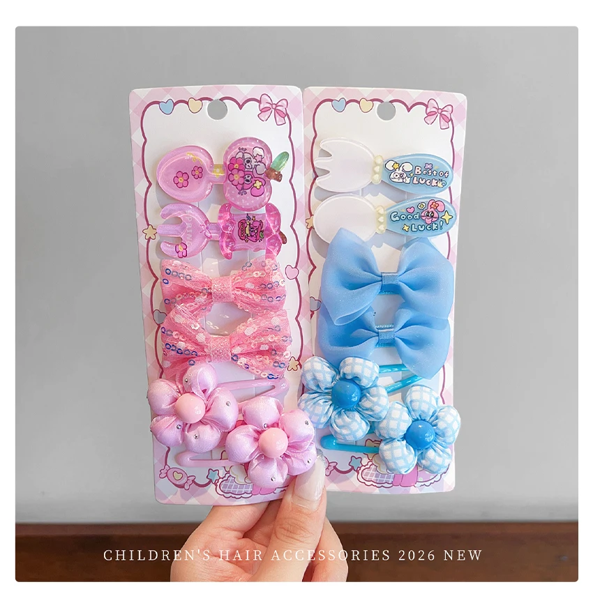 2026 Neue Rosa-Blaue Blumen-Haarspangen-Set für Kinder und Mädchen, Organza-Schleife mit Cartoon-Druck, Haarklammern für Kleinkinder, Haaraccessoire-Geschenk – Detail 3