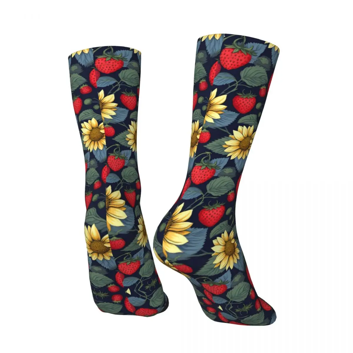 Retro Strawberries Sunflowers Seamless Pattern Men's compression Socks Unisex Street Style Pattern Printed Novelty Crew Sock