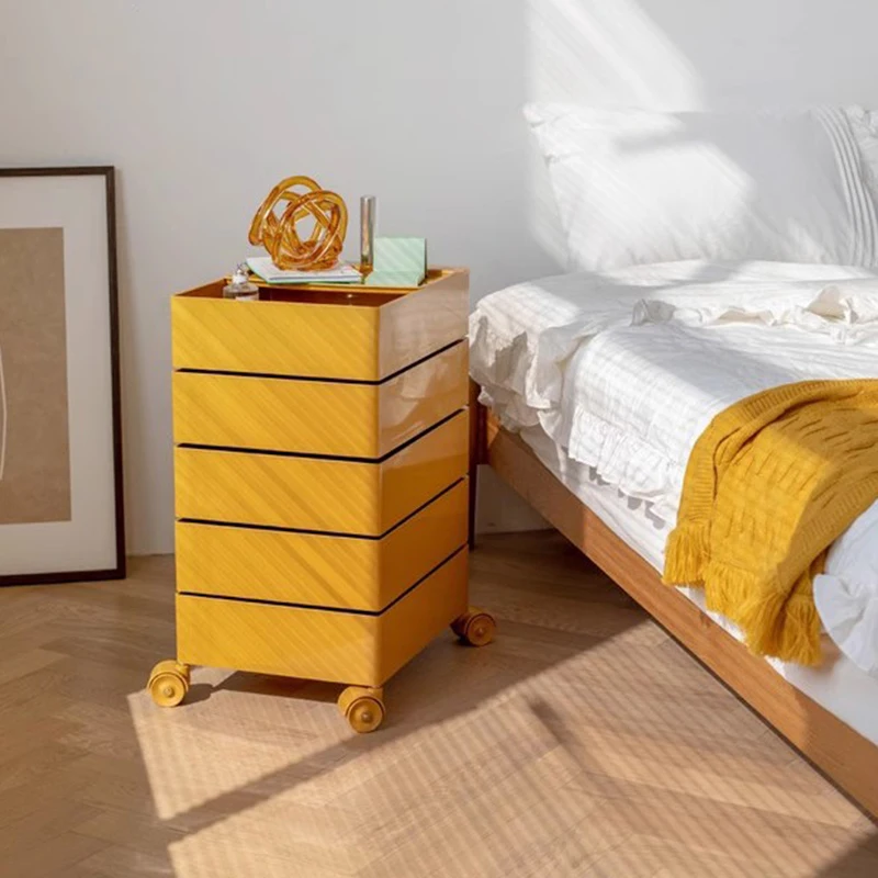 Mobile Rotating Storage Cart Under Desk Organizer with Drawers for Makeup Snacks Portable Multi Tier Bedside Cabinet