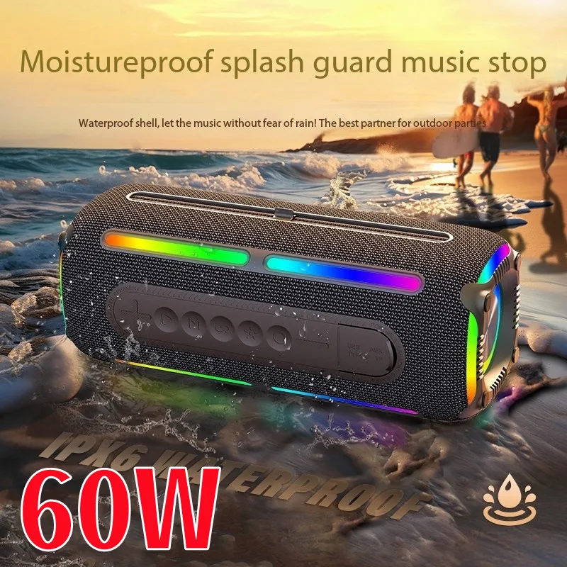 

60W Portable Bass Boost Powerful Wireless IPX6 Waterproof RGB Speaker with Battery Soundbar Caixa De Som Bluetooth Speaker