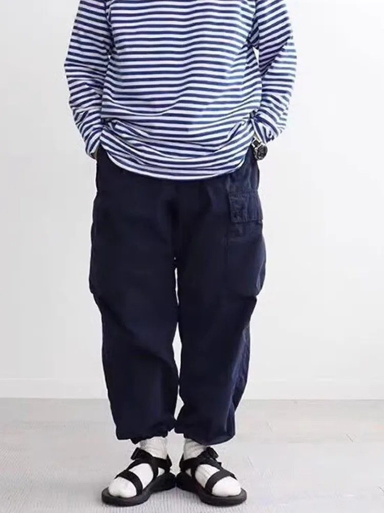 

NAnami Japanese Retro Men's and Women's Multi Pocket Large Pocket Drawstring Ankle Tied Loose Casual Straight Leg Pants