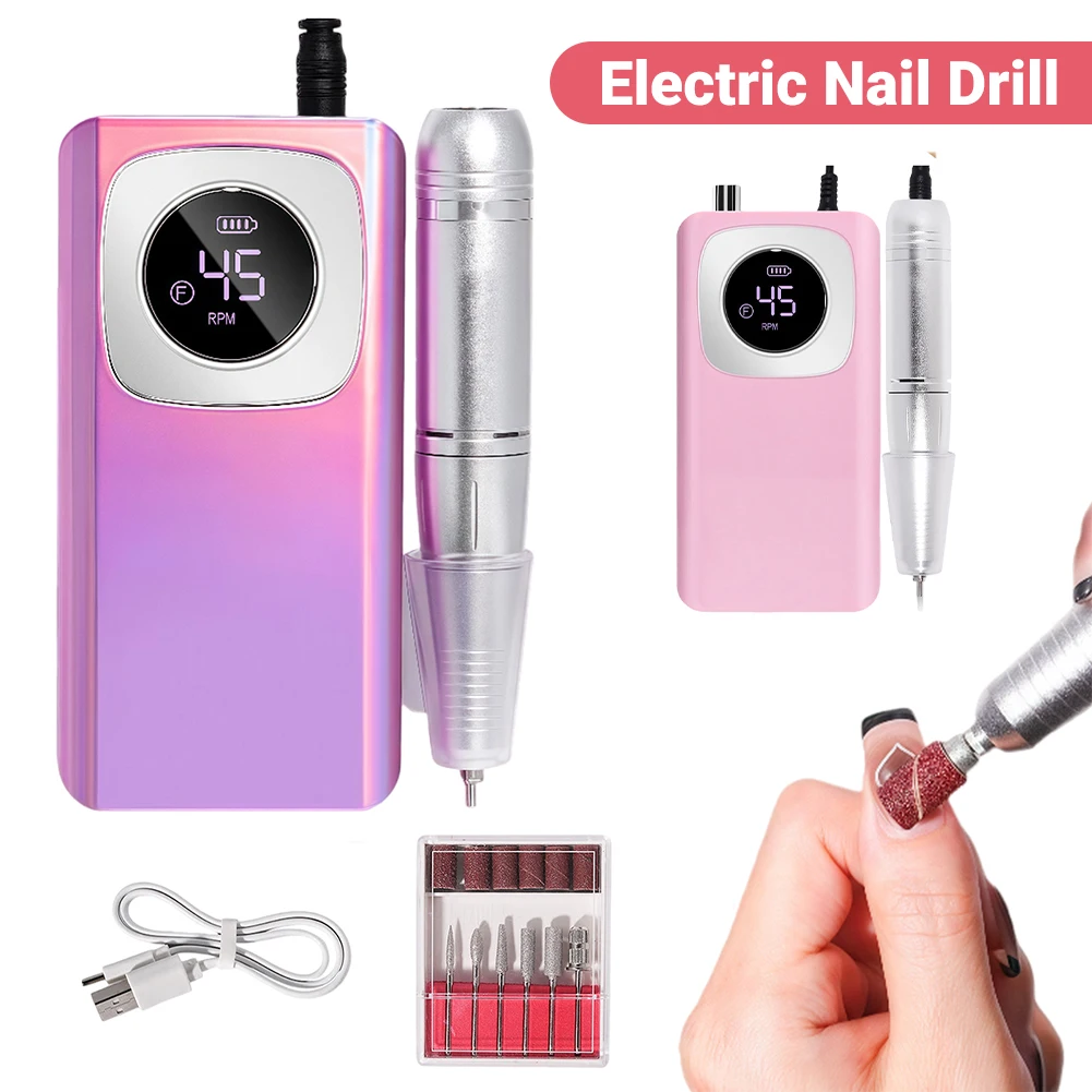 

45000RPM Rechargeable Nail Drill Machine Professional Low Noise Electric Nail Drill with LCD Display Gel Nail Polish Nail Drill