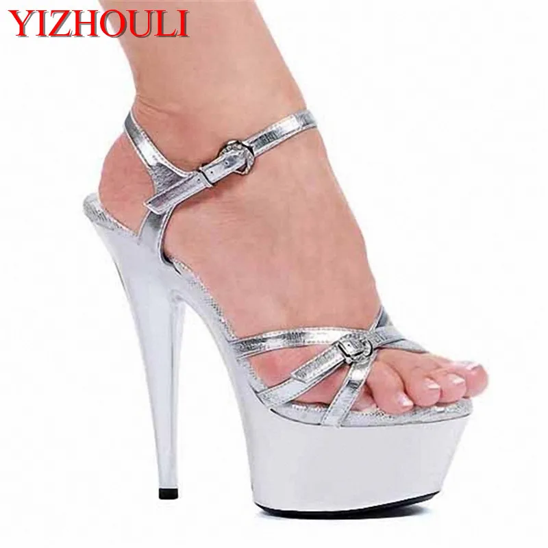 

Europe and the United States show 15 cm high-heeled shoes, model stage sexy pole dance performance silver dance shoes