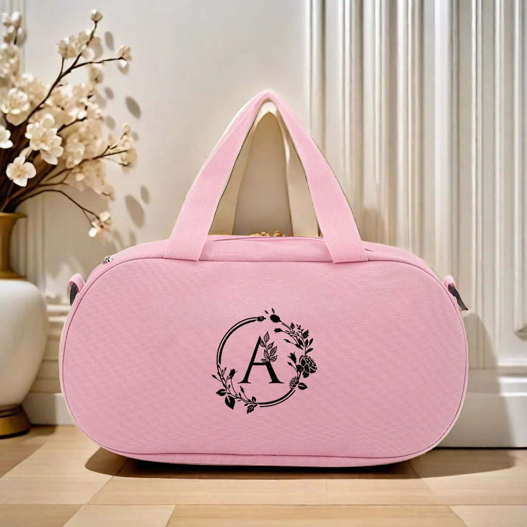 Stylish nylon printed 26 letters handbag, pink portable storage bag, go out waterproof messenger bag