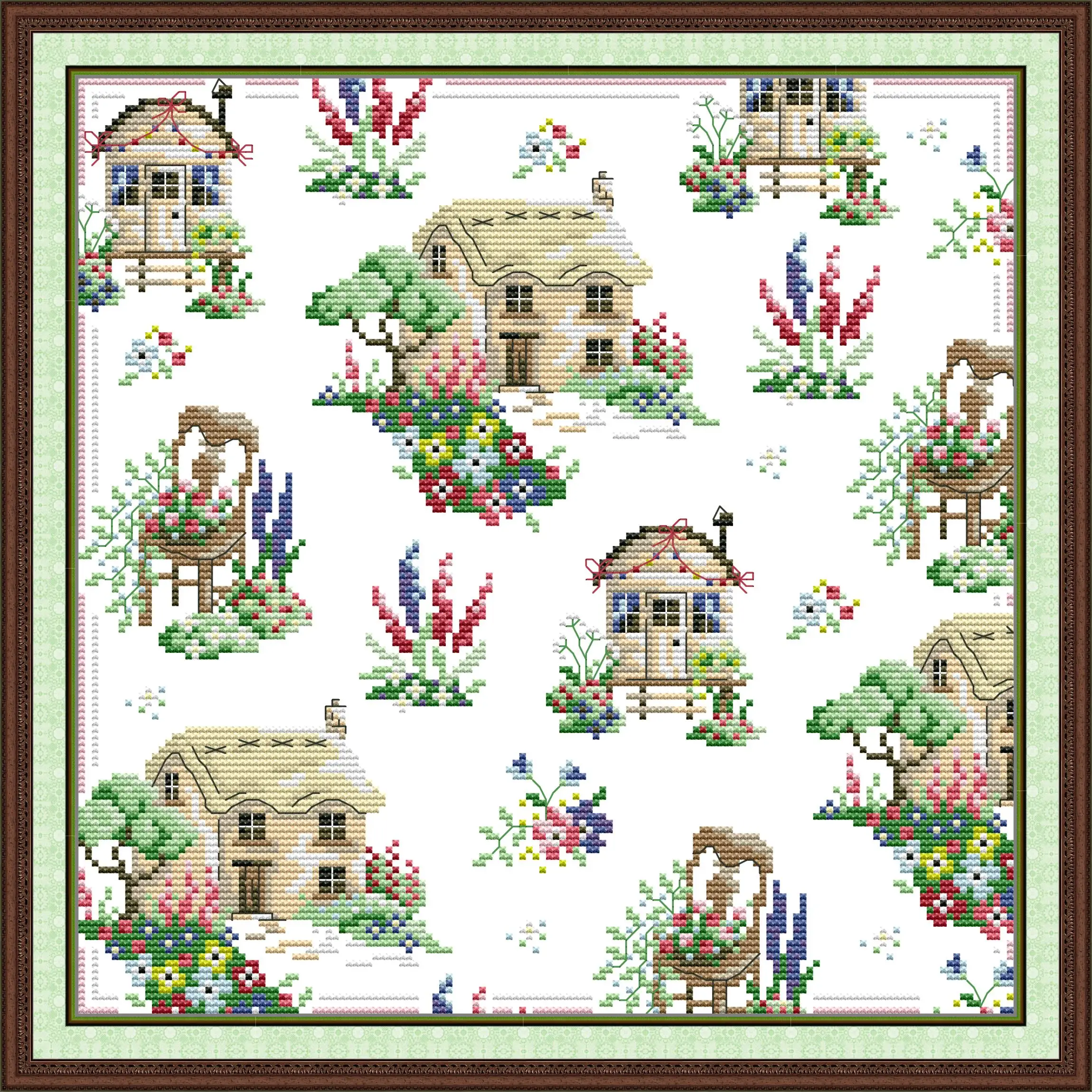 

Maydear Full Cross Stitch Kit,11CT/14CT/16CT/9CT Aida Fabric,DMC Threads Sewing Pattern Embroidery Set-Country house