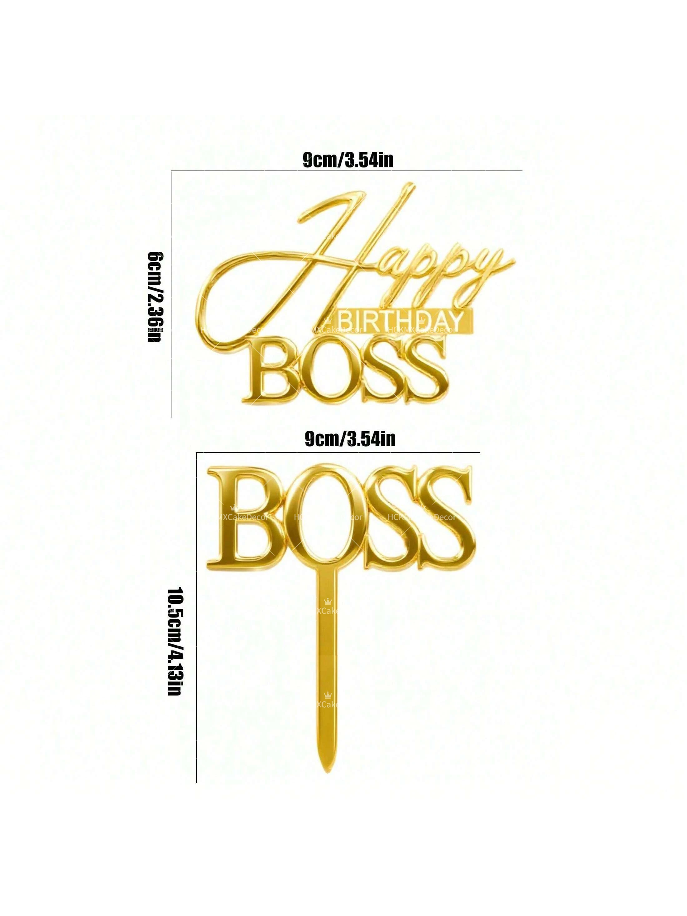 3er/6er-Set Goldene Acryl 'Boss Happy Birthday' Tortendekoration, 'Big Boss' Kuchendekoration für Chef-Geburtstagsfeiern – Detail 6