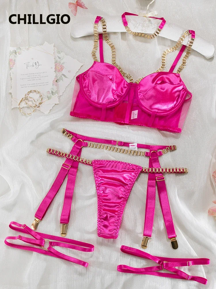 

CHILLGIO Women Sexy Satin Bra Brief Sets Fashion Club Push Up Underwire Underwear Tight Ins Erotic Solid Intimate Lingerie Suits