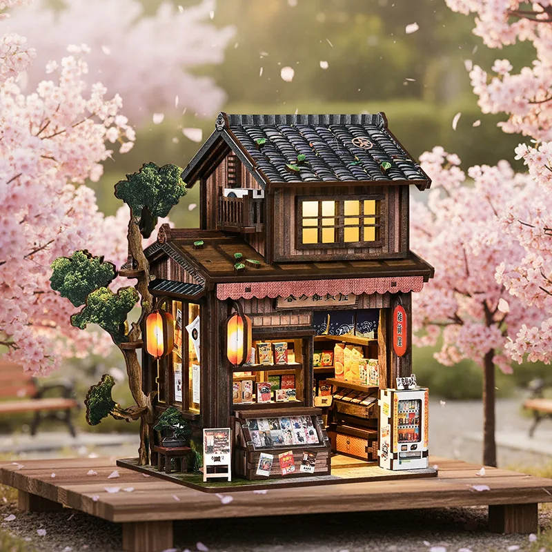 

Japanese New Diy 3d Hand Assembled Spring Grocery House Architecture Model Wooden Desktop Ornament Creative Gift For Adult Hobby
