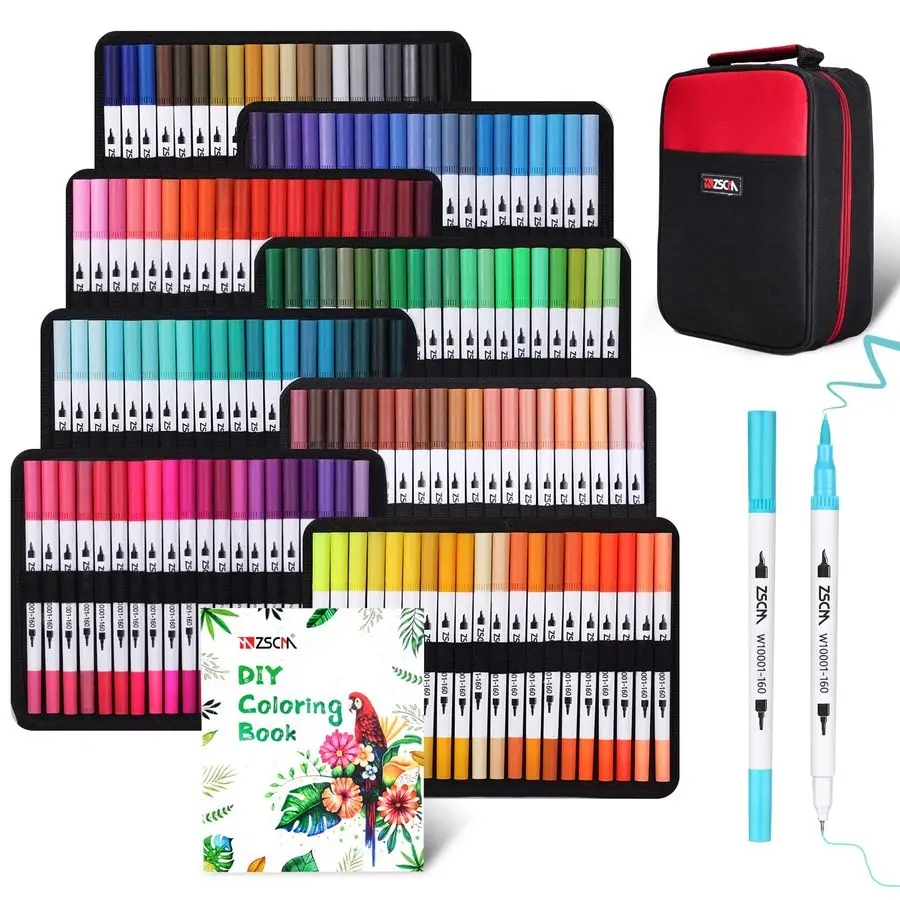 

160 Colors Duo Tip Brush Markers Art Pen Set, Artist Fine and Brush Tip Colored Pens, for Adult Coloring Books Christmas Cards D