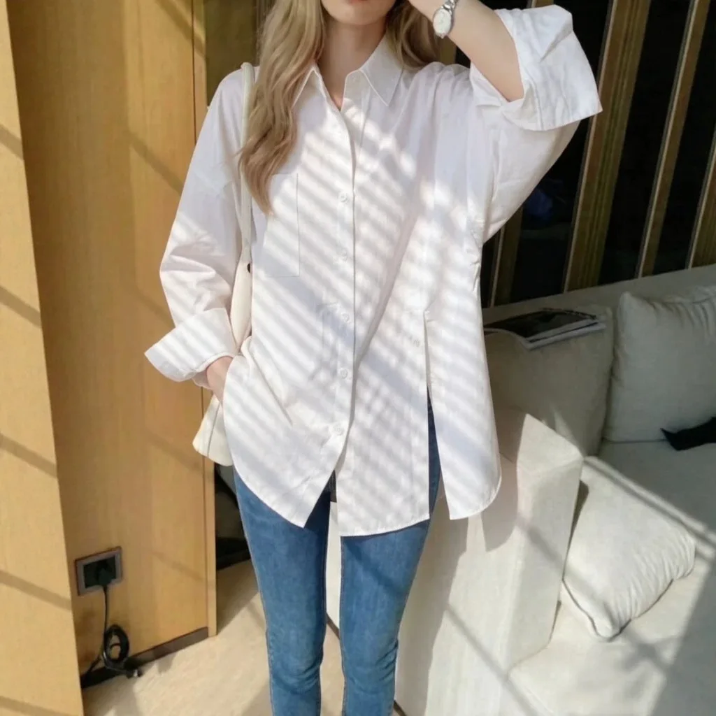 2026 Single Breasted Basic Blouse Female Autumn Solid Color Oversized Shirt Women Casual Long Sleeve Loose Shirts Woman