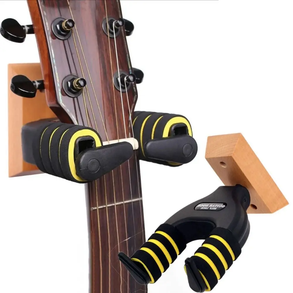 Metal Guitar Hanger Detachable Gravity Self-locking Guitar Racks with Sponge Wooden Base Wall Mount Stand Violin