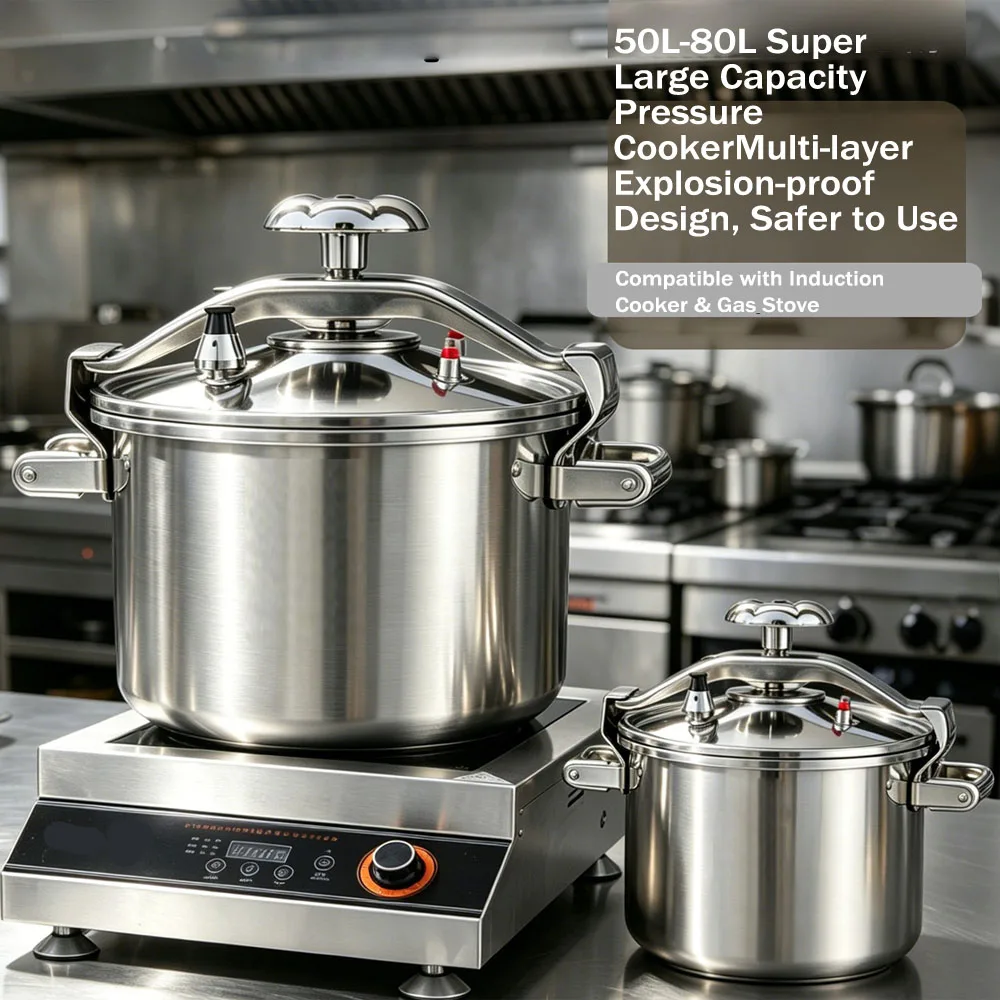 Commercial Large-Capacity Stainless Steel Pressure Cooker,Explosion-Proof Thickened Body,New Model,Compatible with Gas Induction