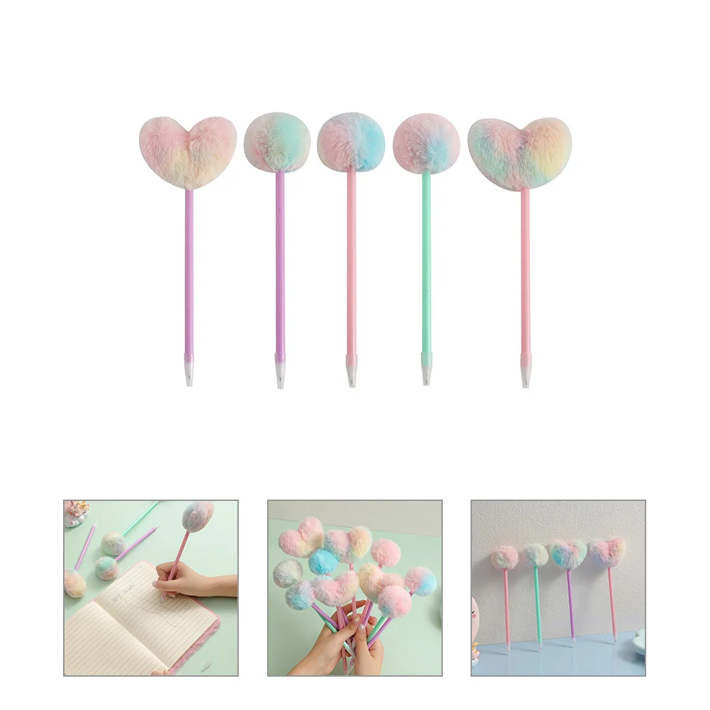 

5 Pcs Hair Ball Accounting Pen Highlighters Erasable Ballpoint Kids Writing Pens Pompom Plush