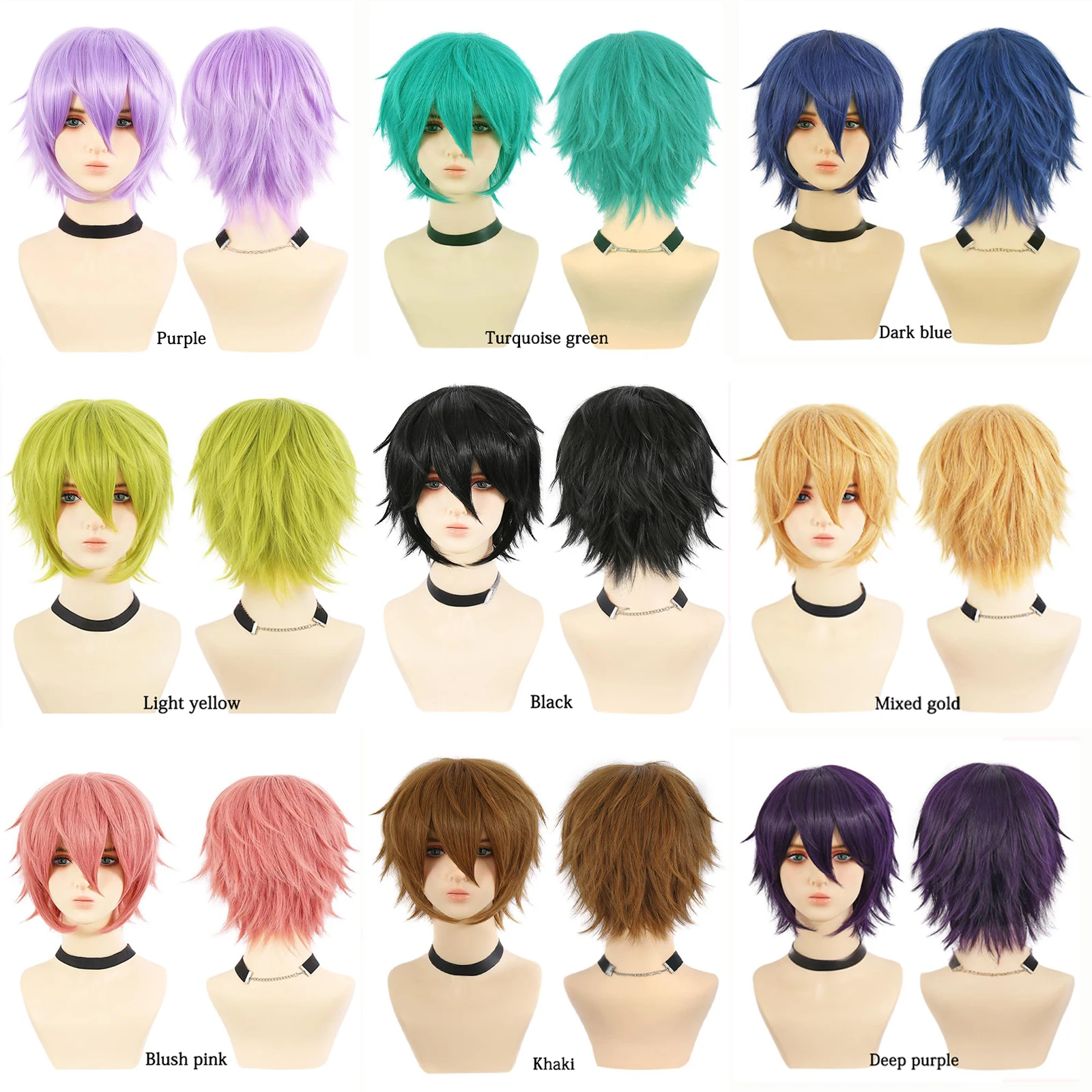

High-Quality Anime Cosplay Synthetic Hair 12-Inch Unisplus-Use Color Inverted Harajuku Style Daily Performance Fluffy Wig