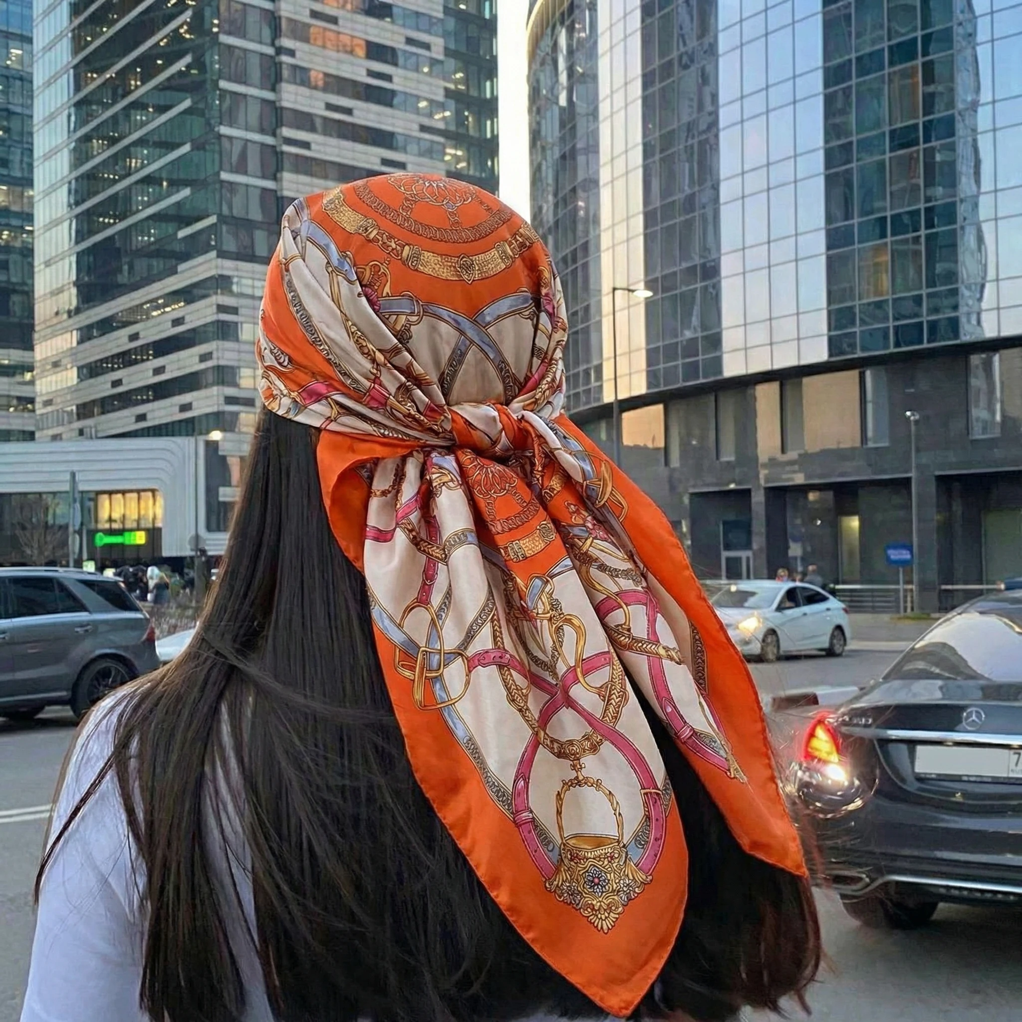 

90*90cm Square Silk Scarf Women Luxury Brand Satin Print Hijab Scarves Muslim Pareo Bandana Female Shawl Wrap Headband Foulard