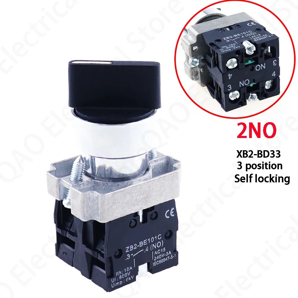 22mm XB2-BD21 BD23 BD25 BD33 BD45 BD53 1NO/2NO/1NO1NC 2/3 position Self locking / self resetting selector Knob switch