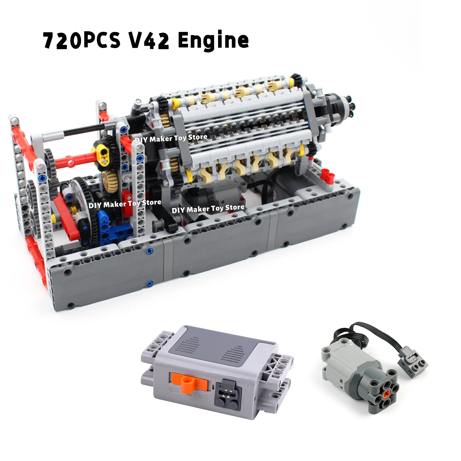 

MOC V42 Cylinder Engine with Base Stand Gear Mechanical Structure Building Blocks Technology Car Parts Educational Toys Gifts