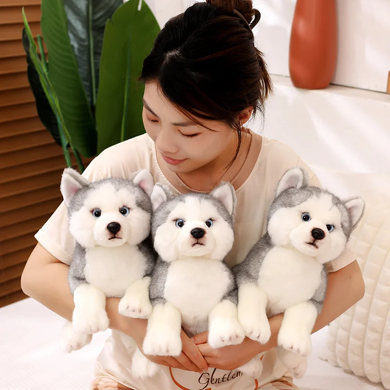 Simulation Reallife Siberian Husky Plush Toy Cute Stuffed Animal Kawaii Sitting Fluffly Husky Dog for Girls Kids Baby Gift Decor