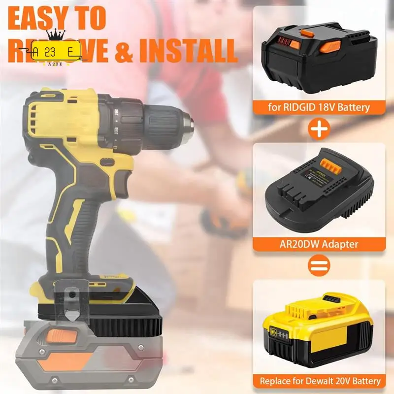 

A23E-AR20DL Adapter For Ridgid AEG 18V Battery To For 20V MAX XR Cordless Tools Use For Ridgid 18V Platform Batteries