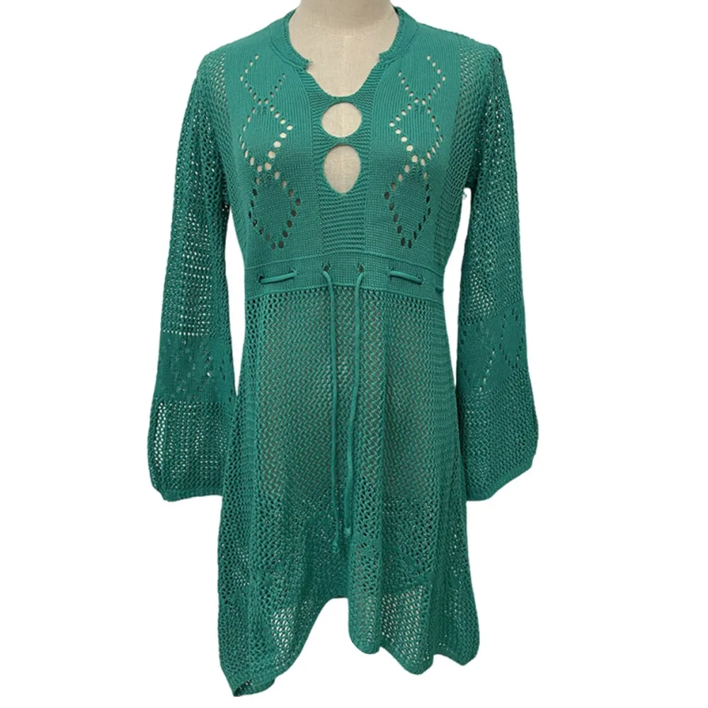 

Модная летняя пляжная накидка с V-образным вырезом, ажурная, свободного кроя, для защиты от солнца, вязаная, для женщин