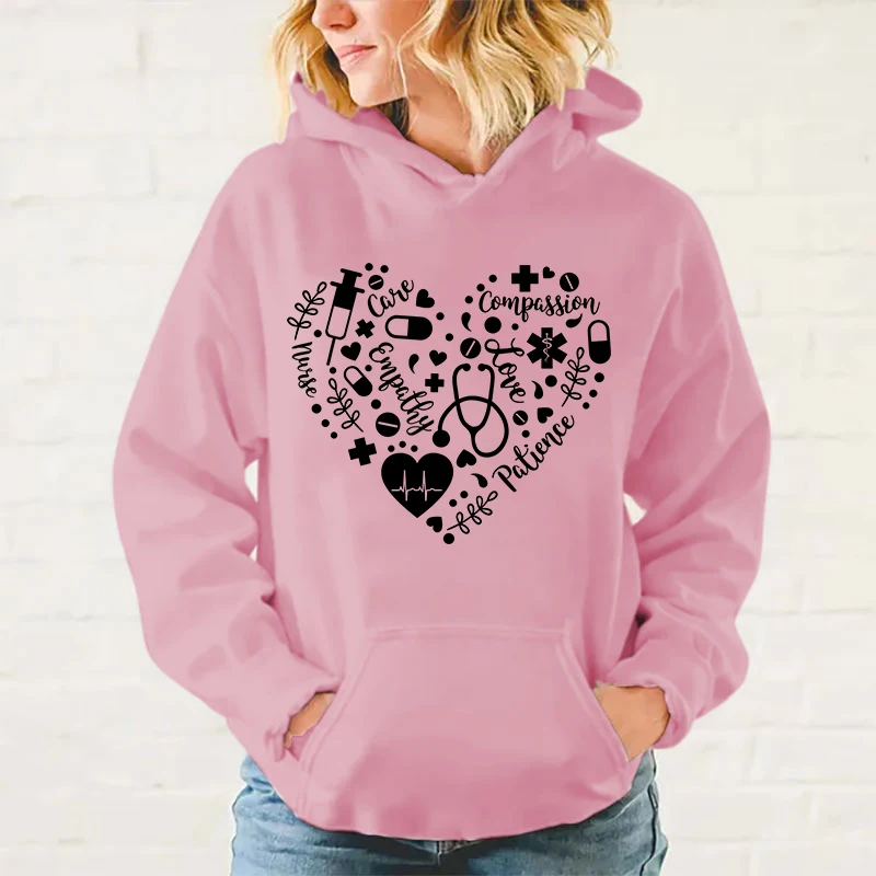 New International Nurses\' Day Nurse Love Printing Hoodies Loose Sweatshirt Women Men Personality Long Sleeve Casual Tops