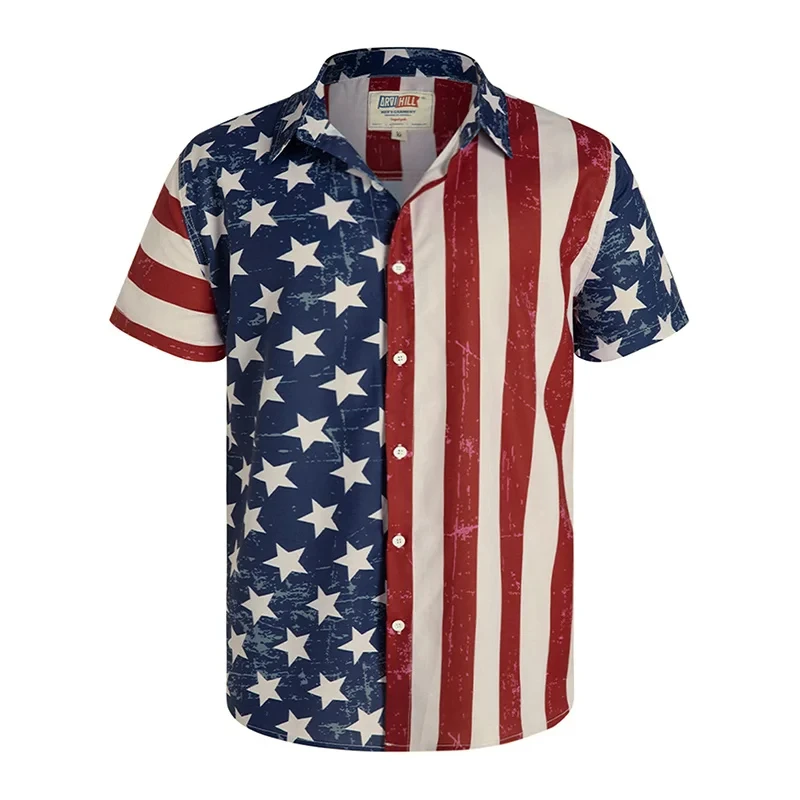 America Hawaiian Flag Men Fashion Shirts For Man Weed Clothing 3D Printed Beach Short Sleeve Y2k Vintage Clothes Blouse Shirt