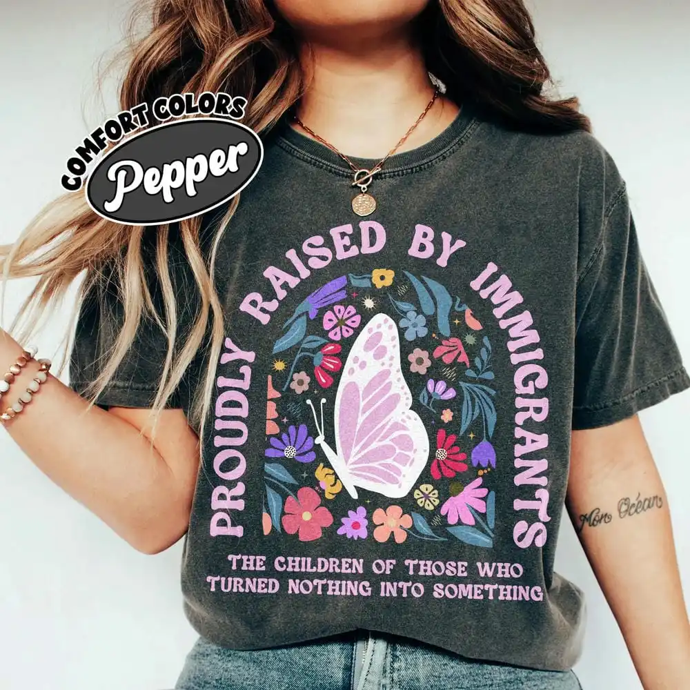 Retro Proudly Raised By Immigrants Rights Unisex Tee Social Justice No Human Is Illegal Shirt Fantasy Apparel Y2K Top Streetwear
