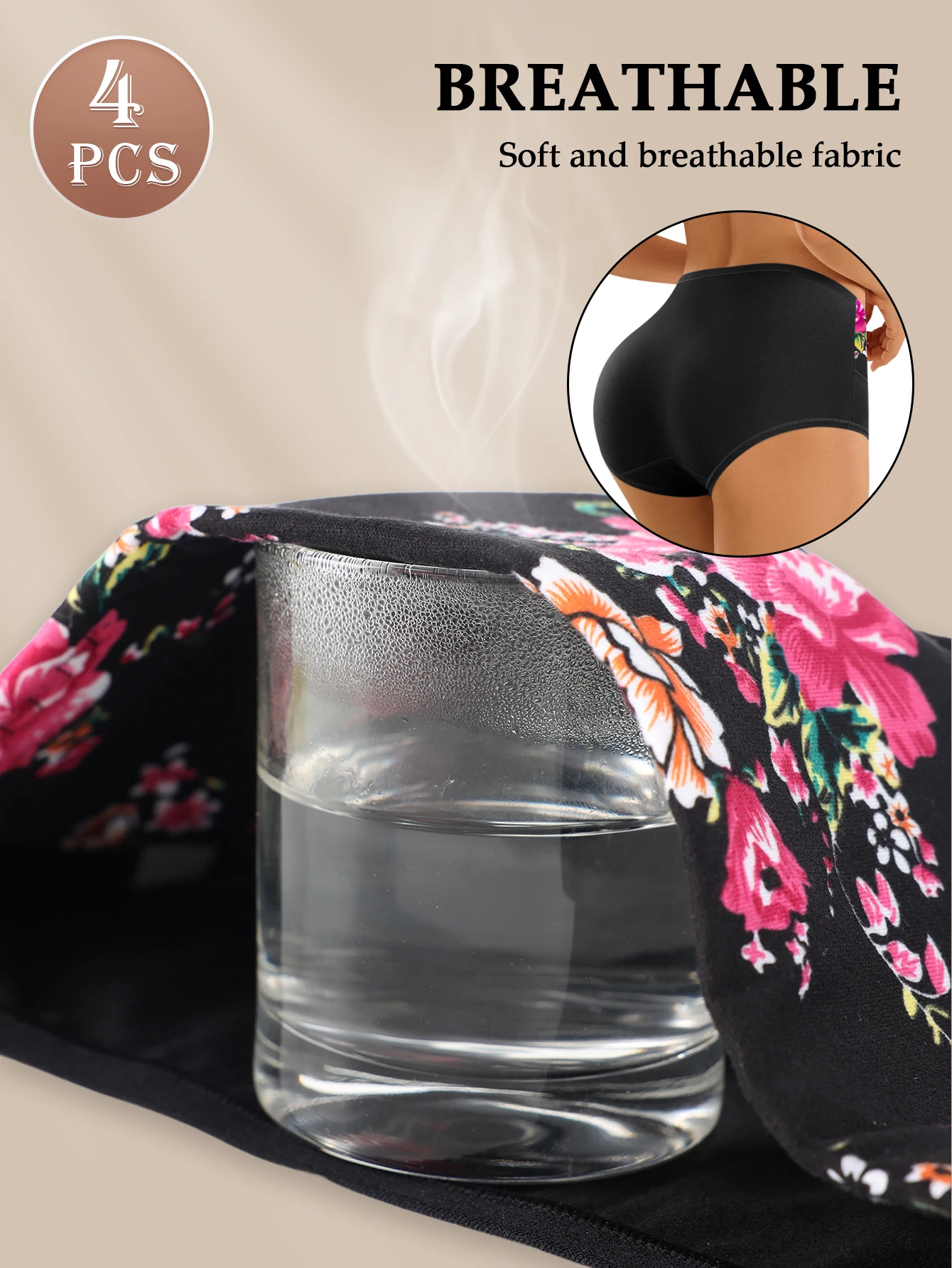 3 قطع ملابس داخلية نسائية قطنية عالية الخصر مطبوعة ملابس داخلية قابلة للتنفس صديقة للبشرة بدون حمالات مناسبة للارتداء اليومي #5