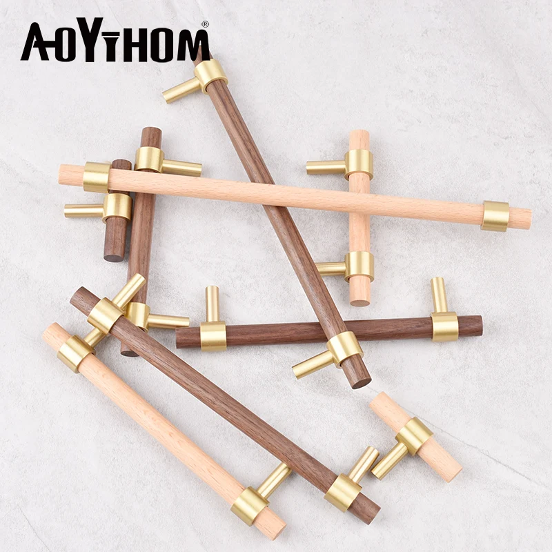 Brass Beech Black Walnut Long Handle Kitchen Furniture Door Handles Drawer Wooden Knobs Wardrobe Cabinet Pulls Cupboard Handle