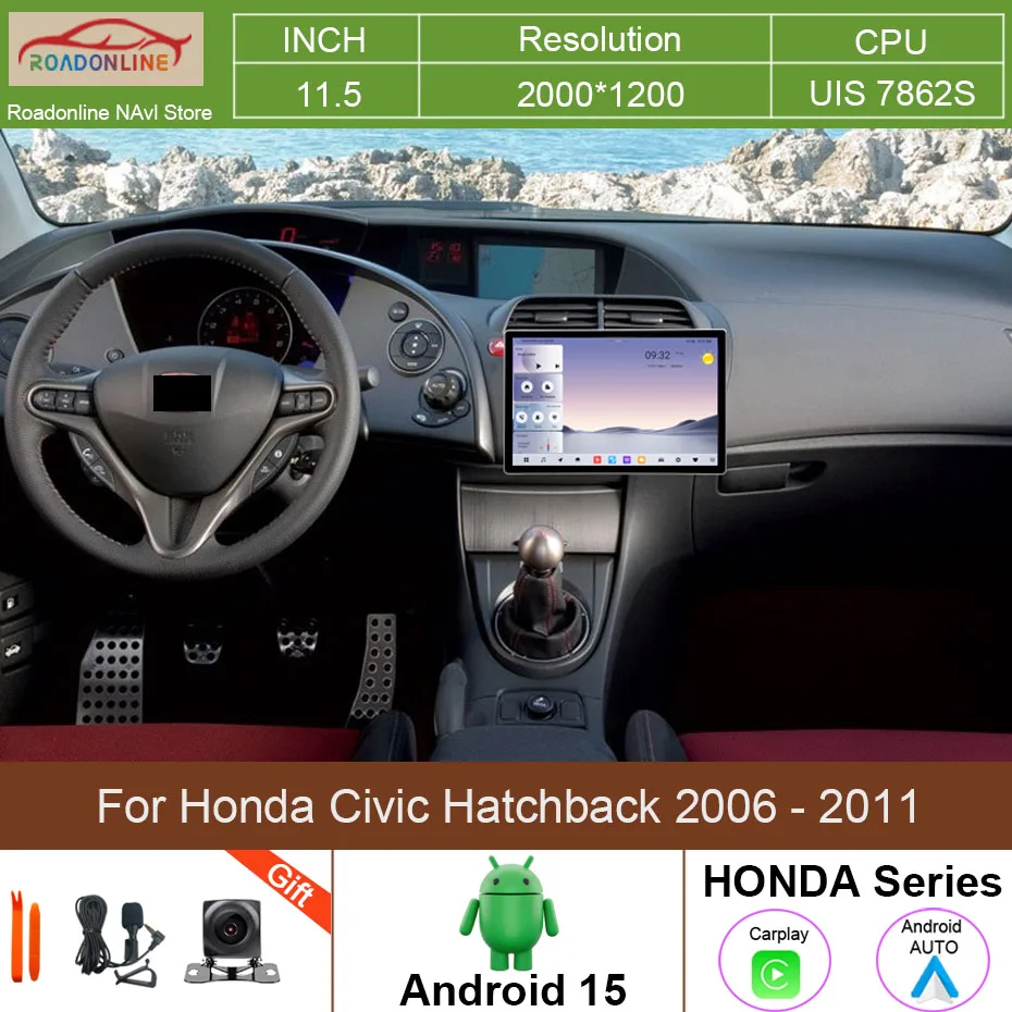 

11.5 INCH Android 15 Car Radio For Honda Civic Hatchback 2006 - 2011 Multimedia Video Navigation Stereo DVD Head Unit Carplay